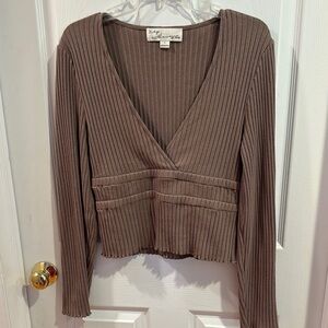 Vintage Havana Brown Ribbed Long Sleeve Blouse